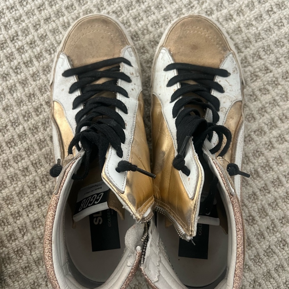 GOLDEN GOOSE Slide Metallic Glitter Zip High-Top Sneakers - Picture 2 of 4